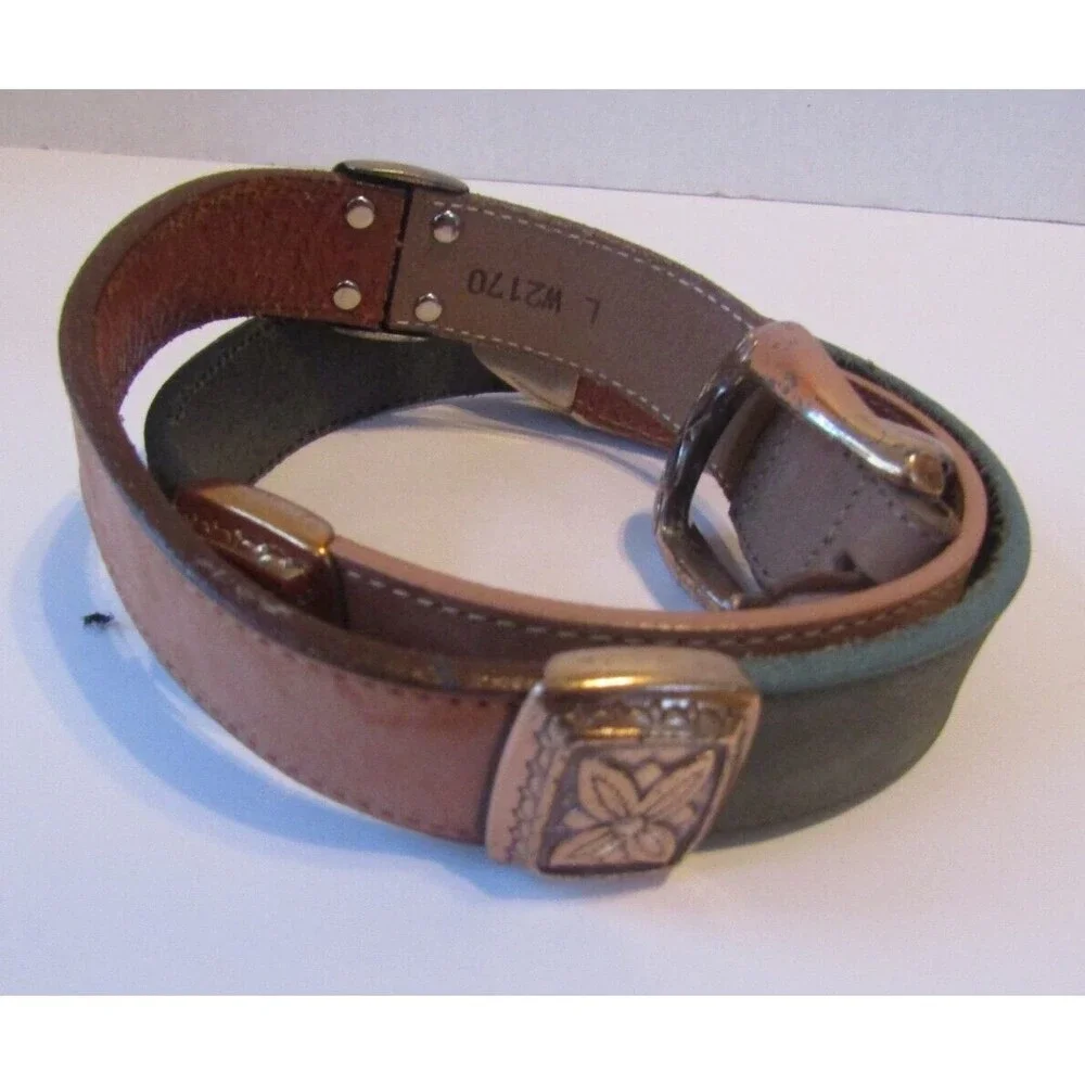 Cowboy Belt Vintage 1993 Two Tone Brown Leather Western Brass W2170 Size L